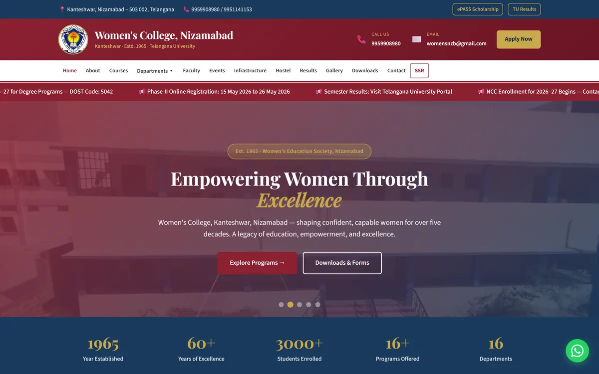 womenscollegenzb.in homepage